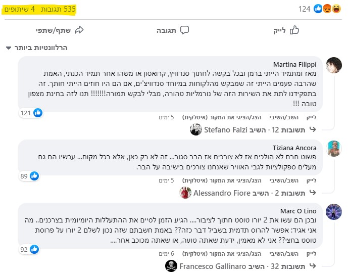 התגובות הלועגות לבר האיטלקי ממשיכות להצטבר